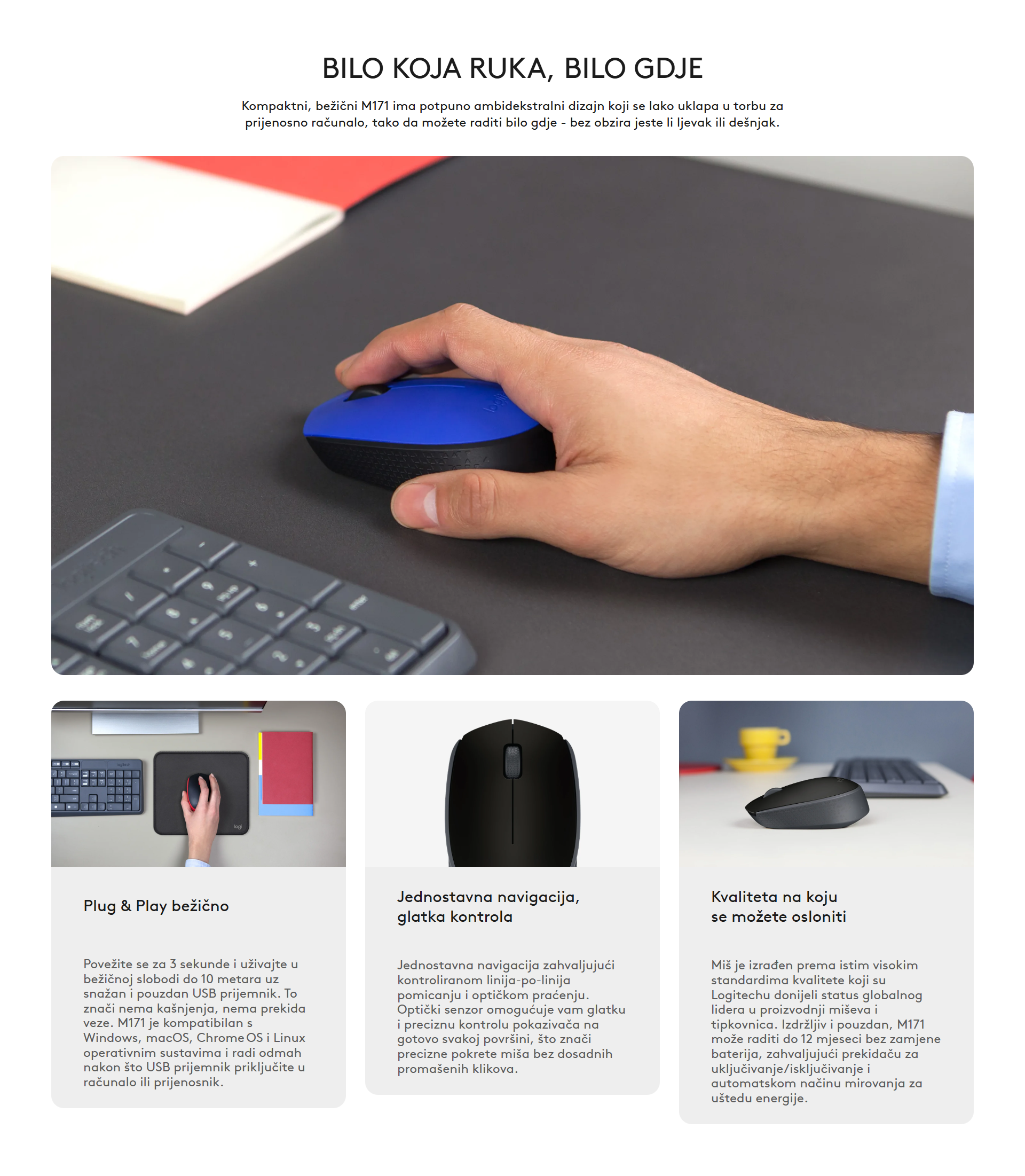 Miš LOGITECH M171 1000dpi bežični opis